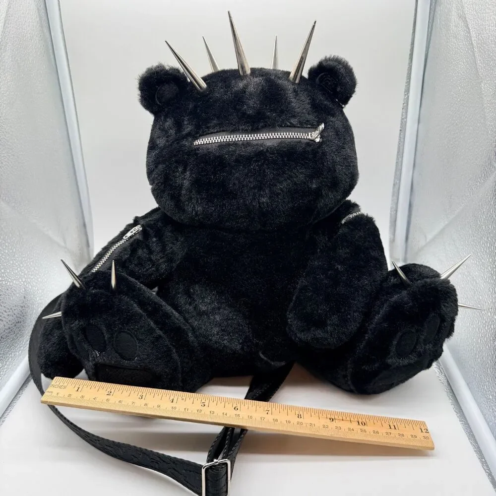 Racer Worldwide Plush Bear Crossbody Bag Zippers Spikes Alternative Punk Alt